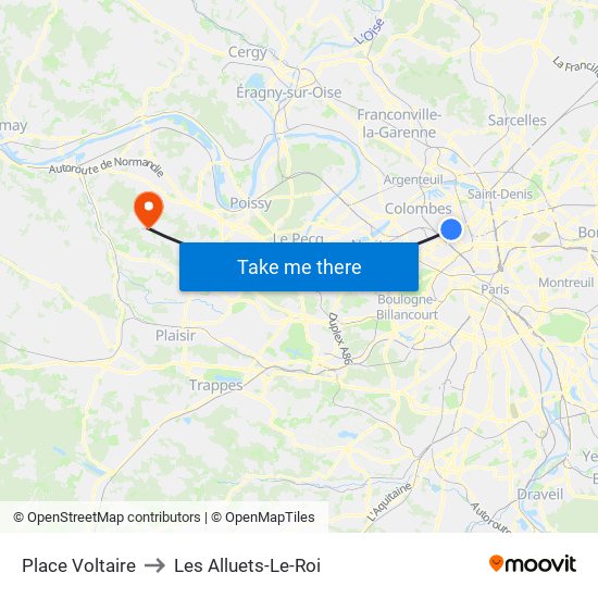 Place Voltaire to Les Alluets-Le-Roi map