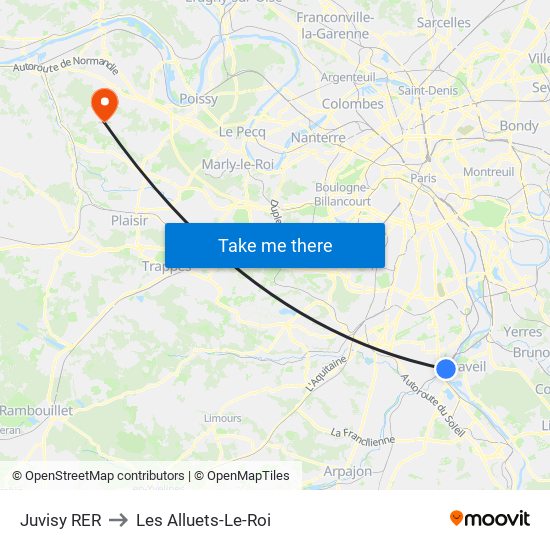 Juvisy RER to Les Alluets-Le-Roi map