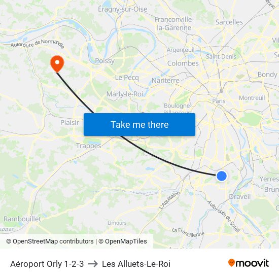 Aéroport Orly 1-2-3 to Les Alluets-Le-Roi map