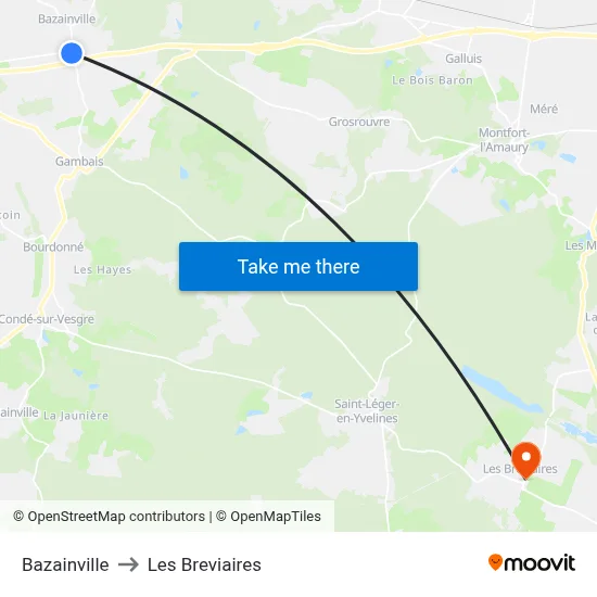 Bazainville to Les Breviaires map