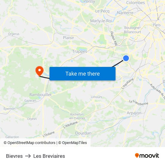 Bievres to Les Breviaires map