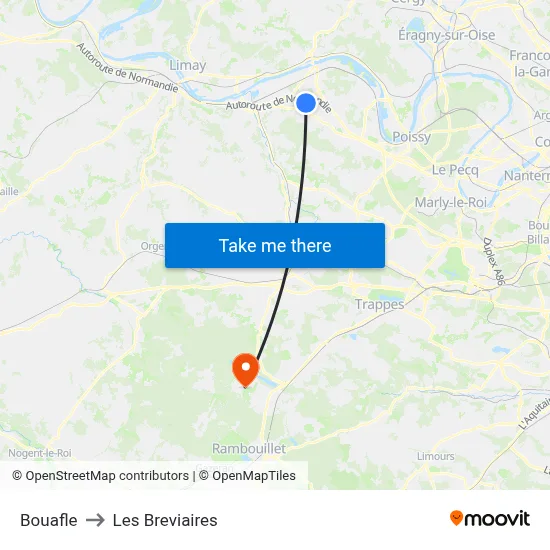 Bouafle to Les Breviaires map
