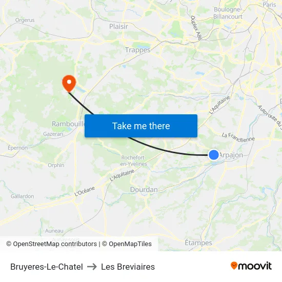 Bruyeres-Le-Chatel to Les Breviaires map