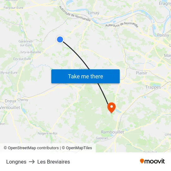 Longnes to Les Breviaires map