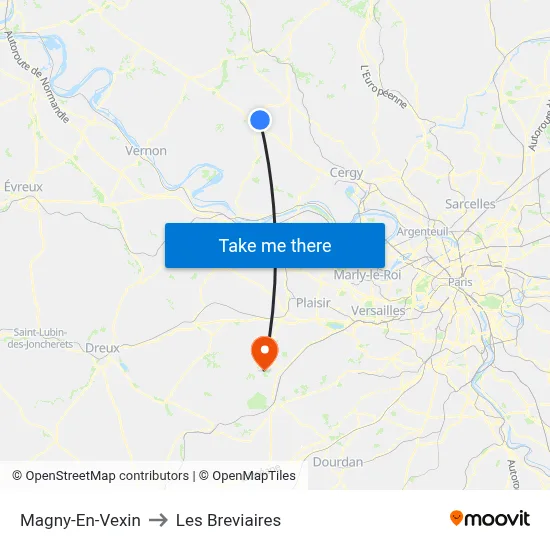 Magny-En-Vexin to Les Breviaires map