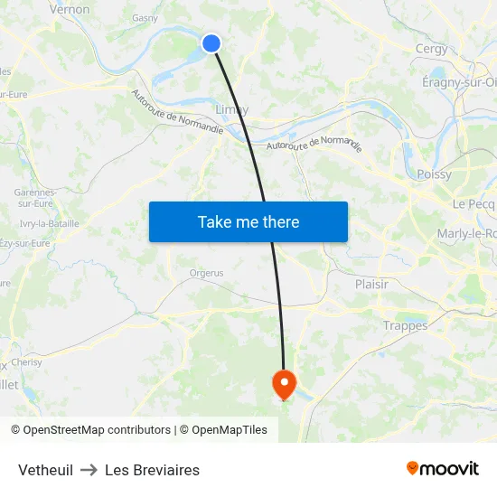 Vetheuil to Les Breviaires map