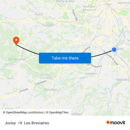 Juvisy to Les Breviaires map