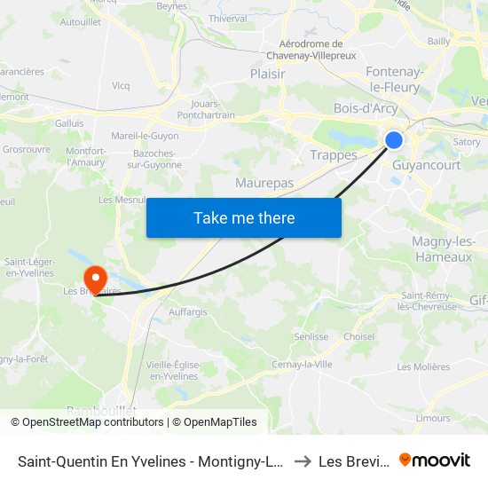 Saint-Quentin En Yvelines - Montigny-Le-Bretonneux to Les Breviaires map