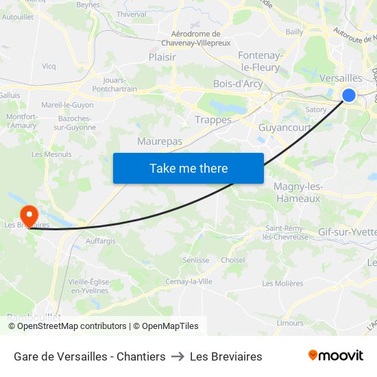 Gare de Versailles - Chantiers to Les Breviaires map