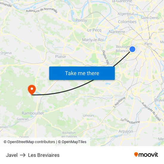 Javel to Les Breviaires map