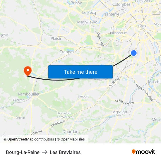 Bourg-La-Reine to Les Breviaires map