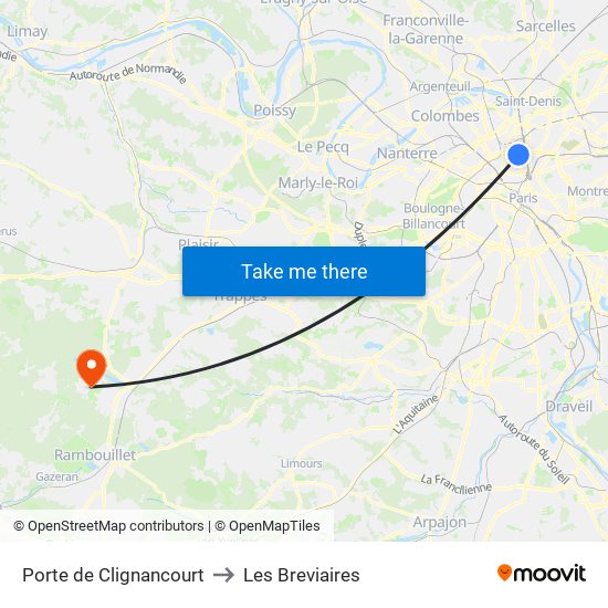 Porte de Clignancourt to Les Breviaires map