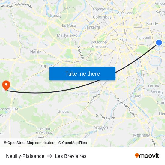 Neuilly-Plaisance to Les Breviaires map