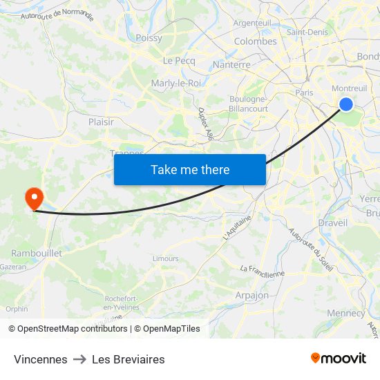 Vincennes to Les Breviaires map