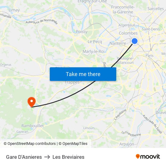 Gare D'Asnieres to Les Breviaires map