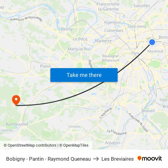 Bobigny - Pantin - Raymond Queneau to Les Breviaires map