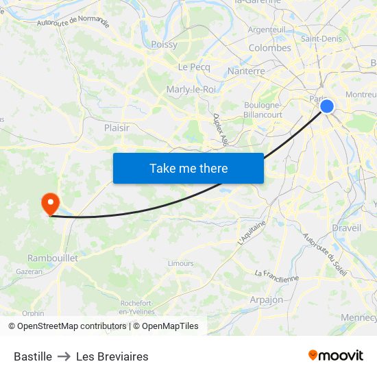 Bastille to Les Breviaires map