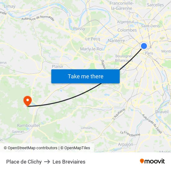 Place de Clichy to Les Breviaires map