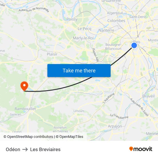 Odéon to Les Breviaires map