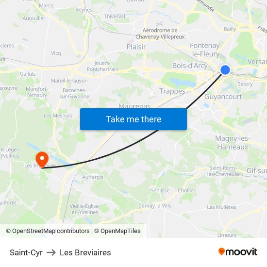 Saint-Cyr to Les Breviaires map