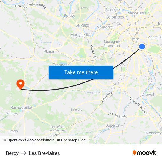 Bercy to Les Breviaires map