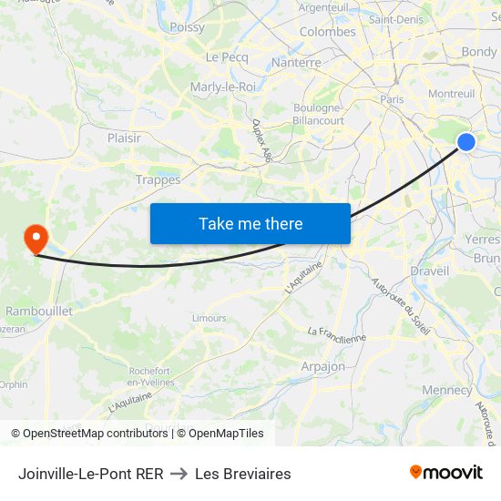 Joinville-Le-Pont RER to Les Breviaires map