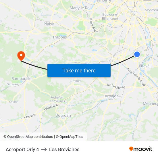 Aéroport Orly 4 to Les Breviaires map