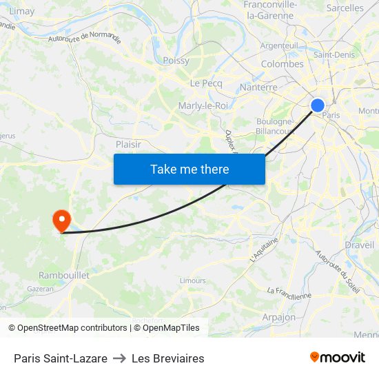 Paris Saint-Lazare to Les Breviaires map