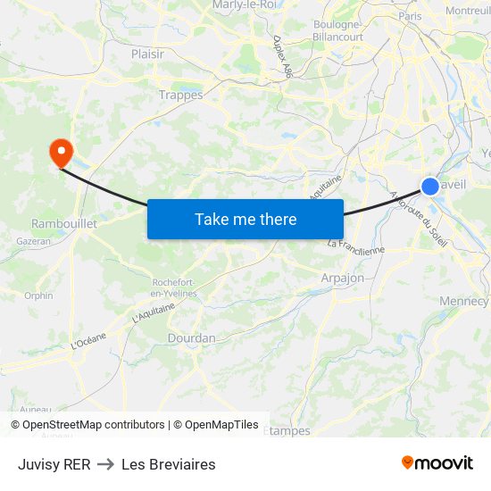 Juvisy RER to Les Breviaires map