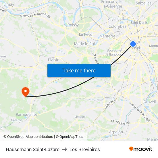 Haussmann Saint-Lazare to Les Breviaires map