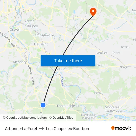 Arbonne-La-Foret to Les Chapelles-Bourbon map