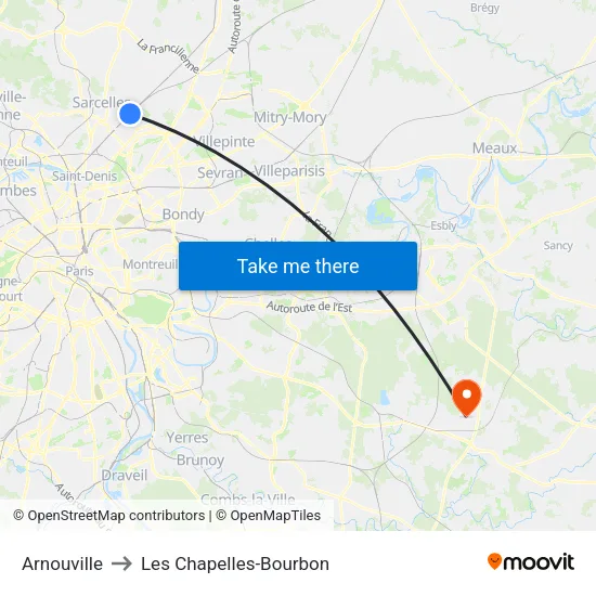 Arnouville to Les Chapelles-Bourbon map