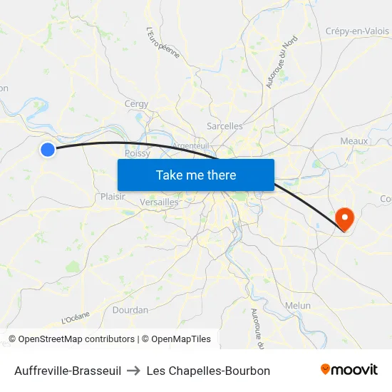 Auffreville-Brasseuil to Les Chapelles-Bourbon map