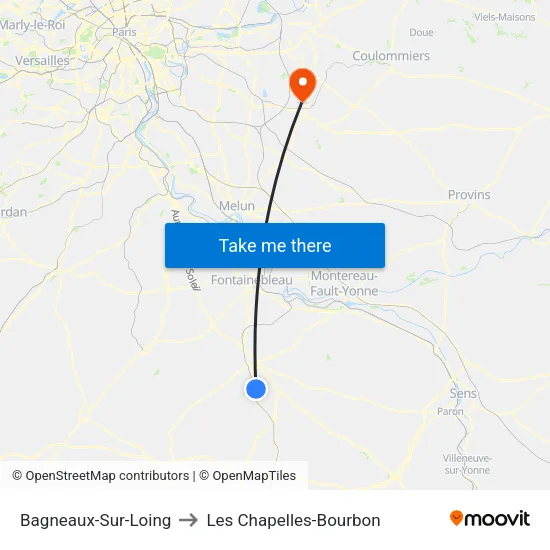Bagneaux-Sur-Loing to Les Chapelles-Bourbon map