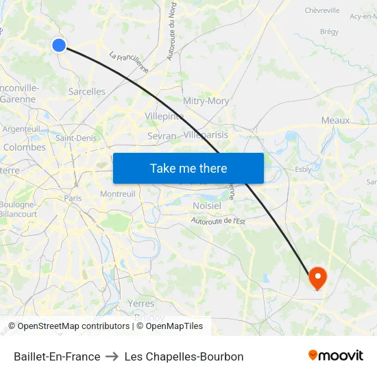 Baillet-En-France to Les Chapelles-Bourbon map