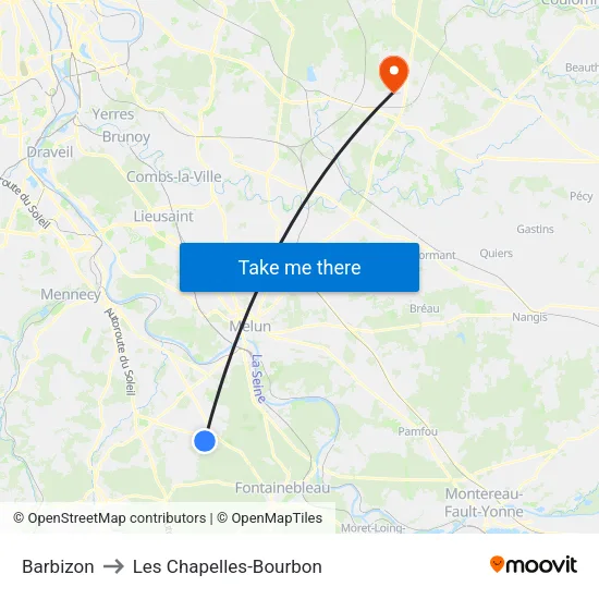 Barbizon to Les Chapelles-Bourbon map