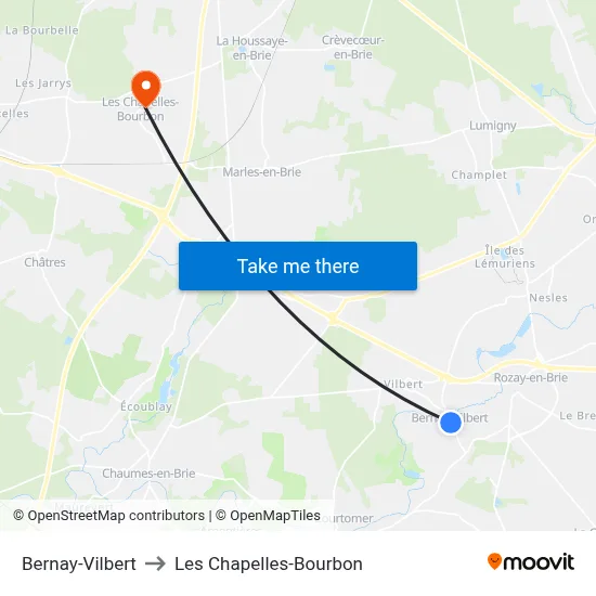 Bernay-Vilbert to Les Chapelles-Bourbon map
