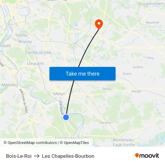 Bois-Le-Roi to Les Chapelles-Bourbon map