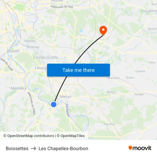Boissettes to Les Chapelles-Bourbon map