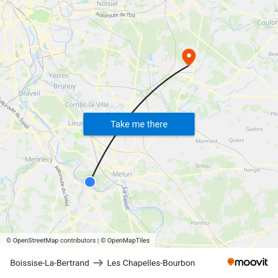 Boissise-La-Bertrand to Les Chapelles-Bourbon map