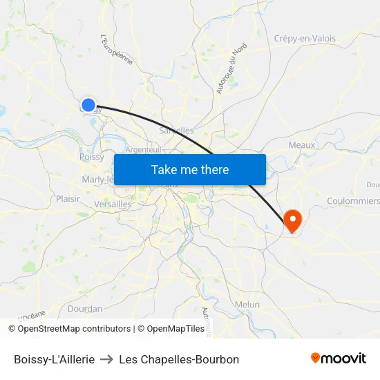 Boissy-L'Aillerie to Les Chapelles-Bourbon map