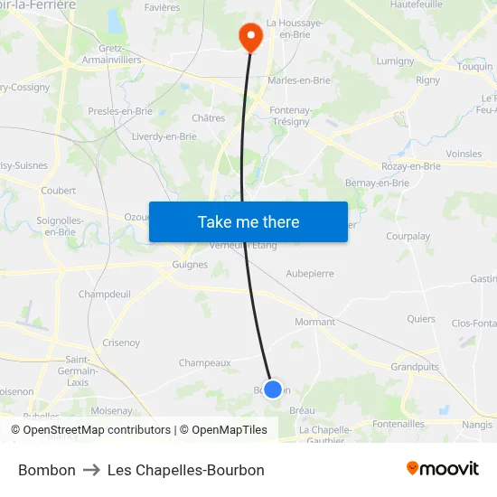 Bombon to Les Chapelles-Bourbon map
