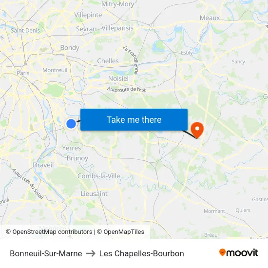Bonneuil-Sur-Marne to Les Chapelles-Bourbon map