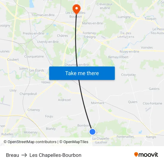 Breau to Les Chapelles-Bourbon map