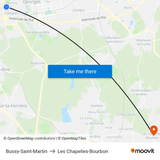 Bussy-Saint-Martin to Les Chapelles-Bourbon map