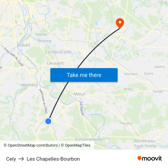 Cely to Les Chapelles-Bourbon map