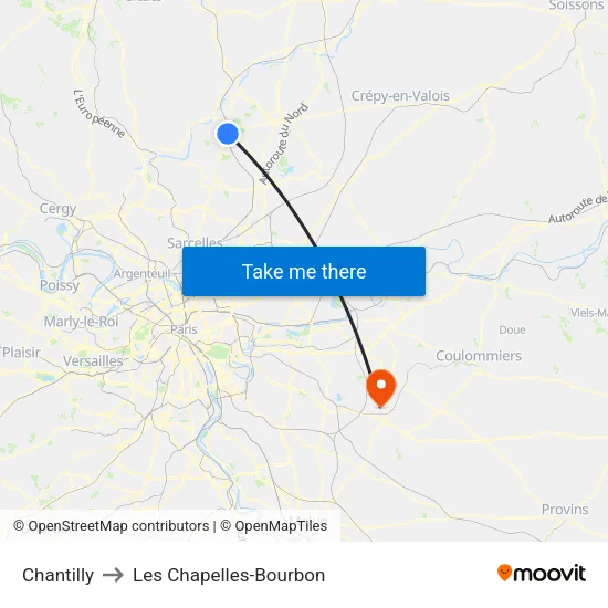 Chantilly to Les Chapelles-Bourbon map