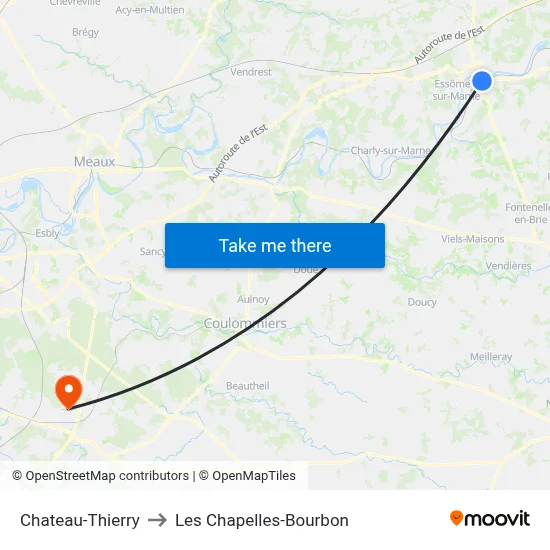 Chateau-Thierry to Les Chapelles-Bourbon map