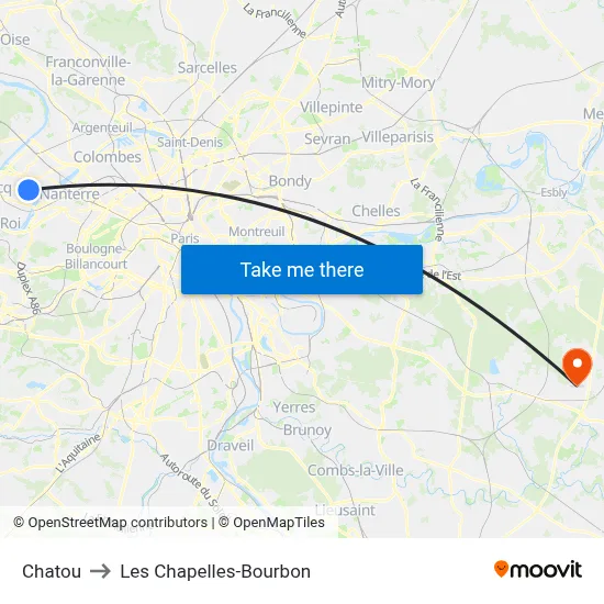 Chatou to Les Chapelles-Bourbon map