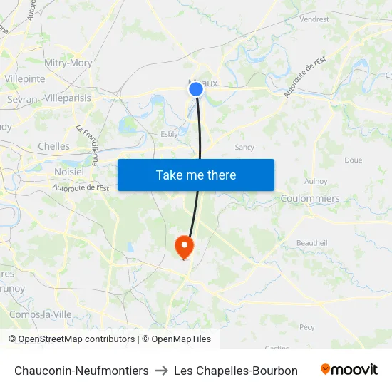 Chauconin-Neufmontiers to Les Chapelles-Bourbon map